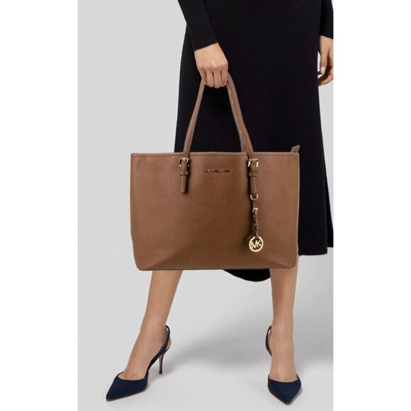 MICHAEL KORS Saffiano  Leather Brown Jet Set Travel Tote - Picture 16 of 16